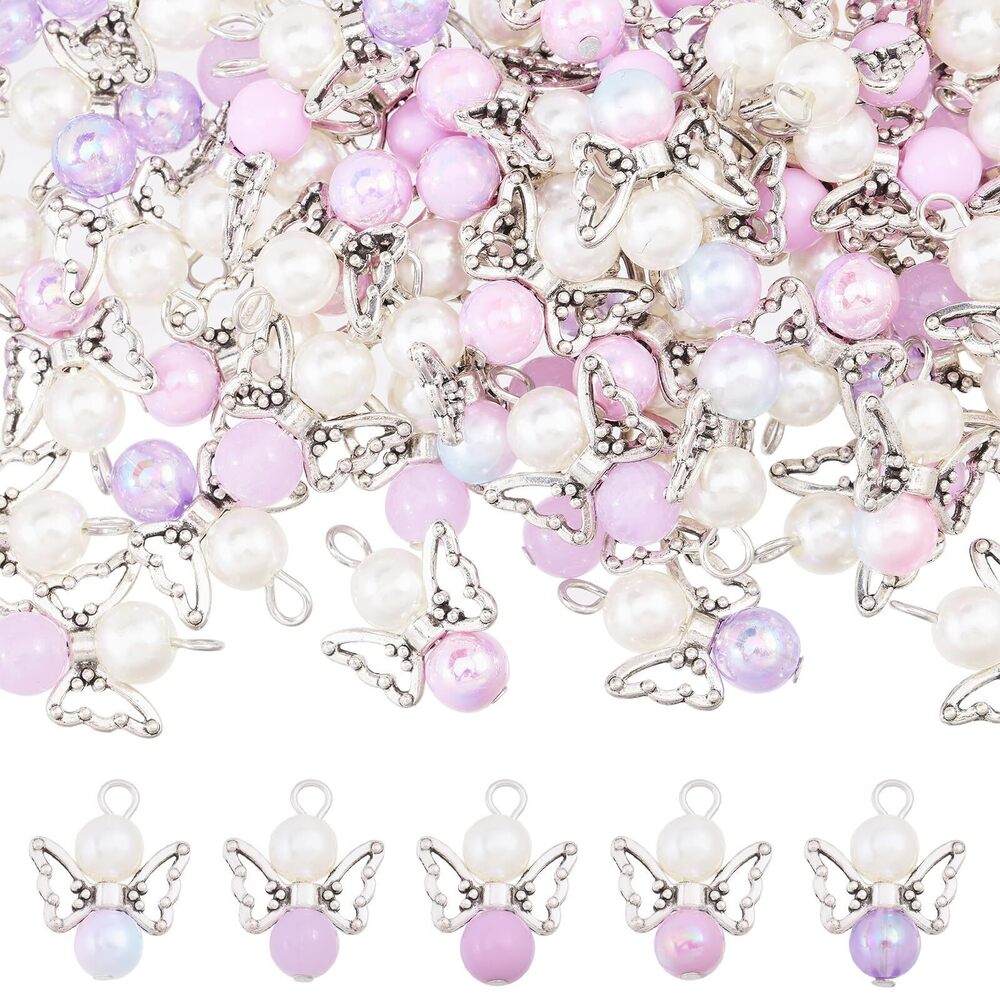 1026 100PCS 5 Styles Purple Angel Wing Charms Angel Pendant Beads Acrylic